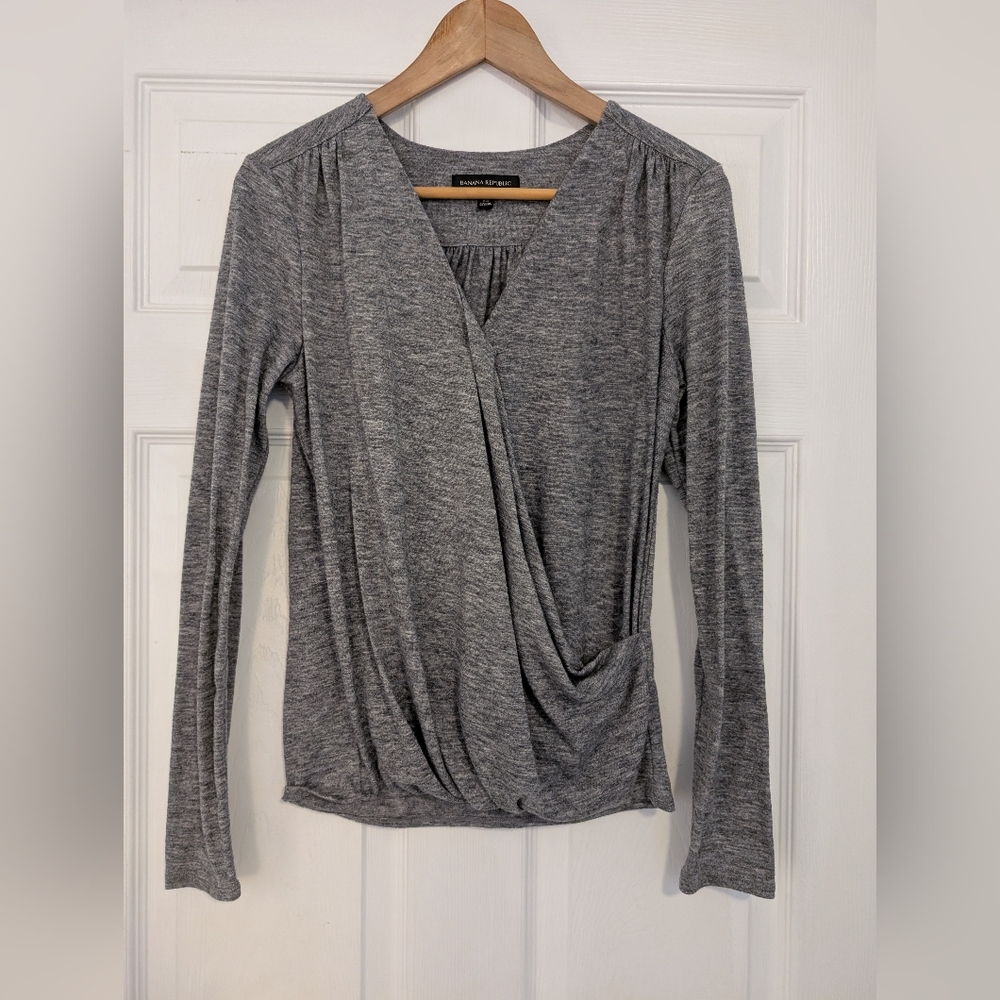 Banana Republic Heather Gray Wrap Blouse Women's Size XS